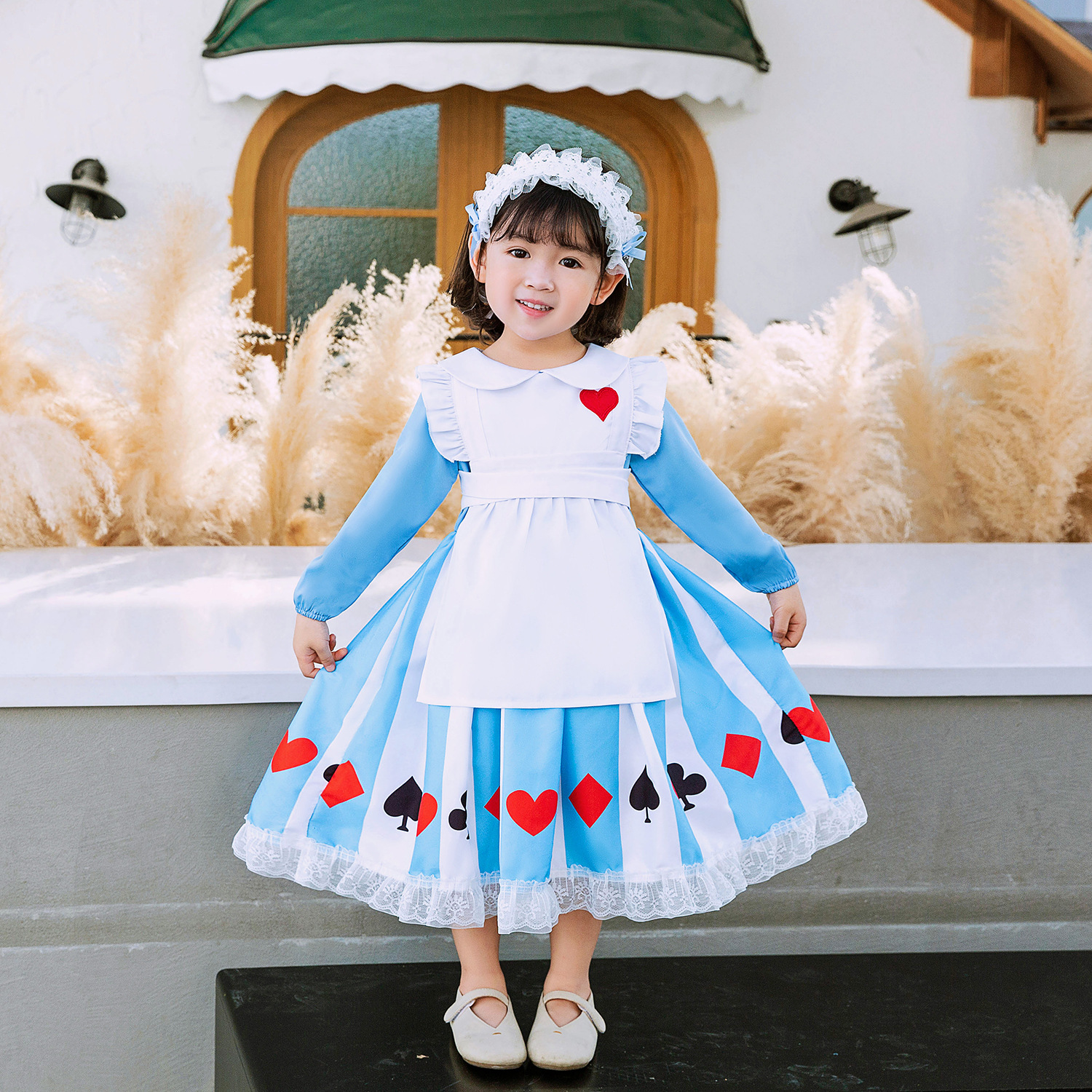 2020 Comercio exterior niñas Lolita niños de manga larga de dos piezas Alice princesa vestido de criada falda para niños