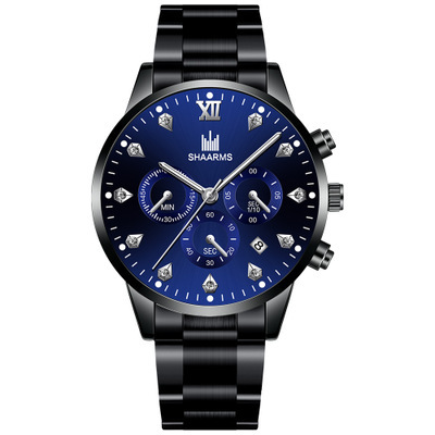 Factory Direct Supply of Fake Three-Eye Men's Casual Diamond Scale Business Calendar Steel Band Watch Men's Quartz Watch