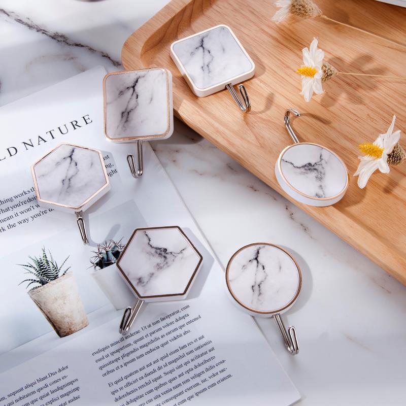 Imitation marble hook simple small towel hook single hook behind the door bathroom sticky hook punch-free kitchen seamless hook