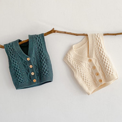 2023 new baby boy and girl versatile baby 0-2 years old cardigan cotton knitted sweater rhombus vest jacket