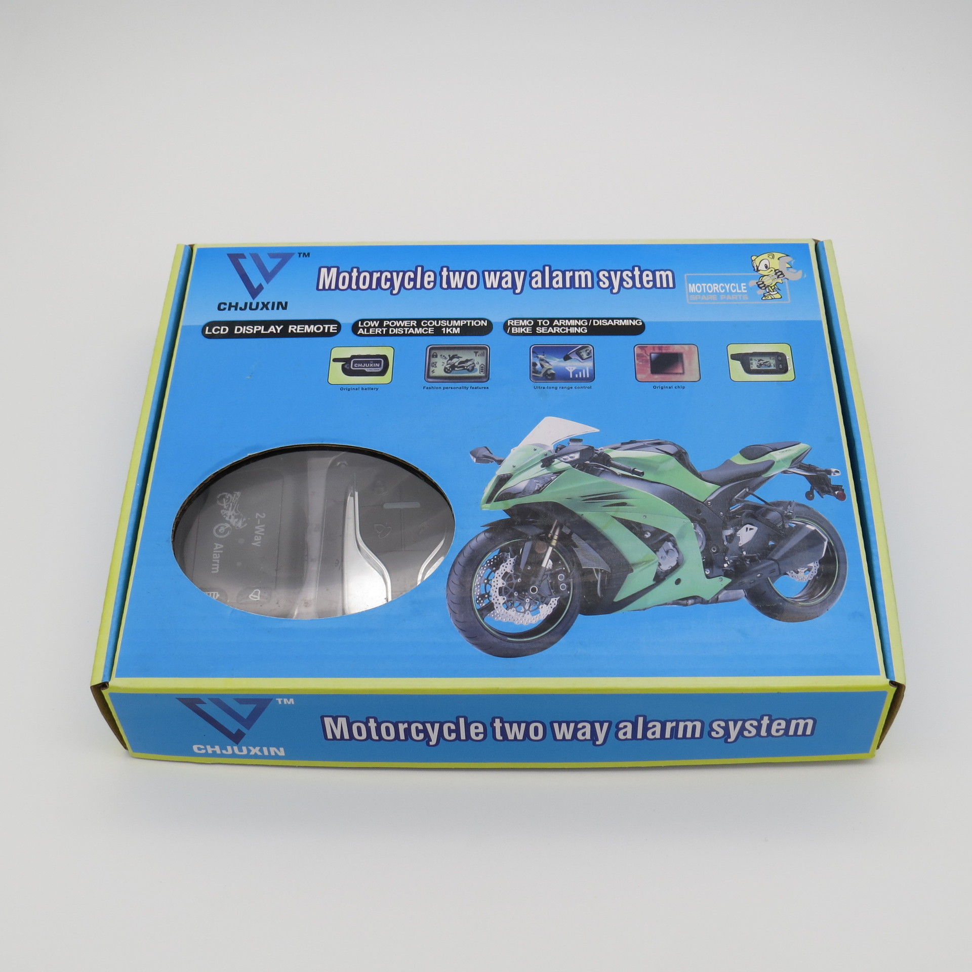 Motocicleta de dos vías de alarma antirrobo con arranque apagado doble flash coche ajuste de la sensibilidad de control remoto de alarma de vibración