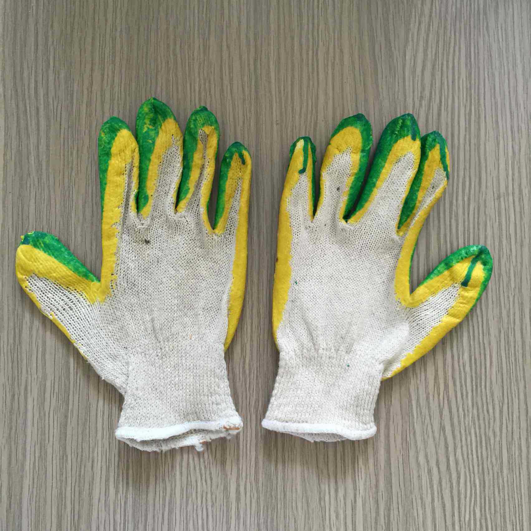 厂家批发纯棉劳保手套耐磨 双层涂掌乳胶浸胶劳保手套跨境出口