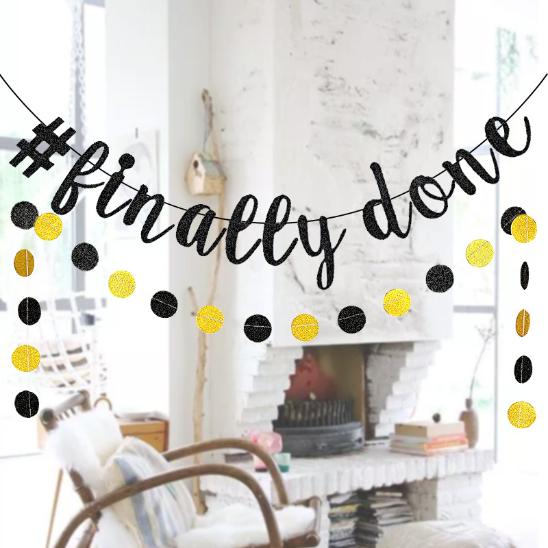 Negro finalmente hecho graduación fiesta decoración cadena bandera carta decoración fiesta de cumpleaños tire bandera