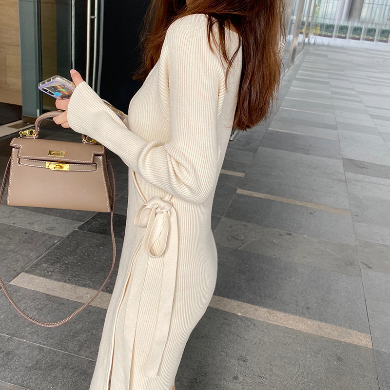 Charming Sister-Style French Waist-Cinching Knit Dress for Women, New Autumn Tie-Waist Slimming Vintage Tea Break Long Dress Charming Sister-Style French Waist-Cinching Knit Dress for Women, New Autumn Tie-Waist Slimming Vintage Tea Break Long Dress
