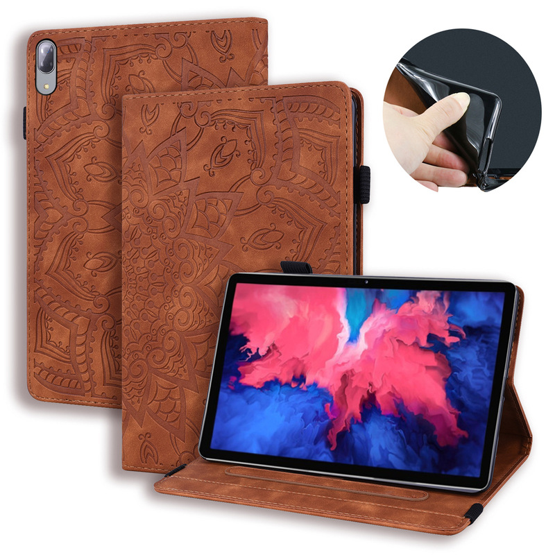 For Lenovo small new padPro flat leather case M11plus retro matte pressure pattern card bracket P11