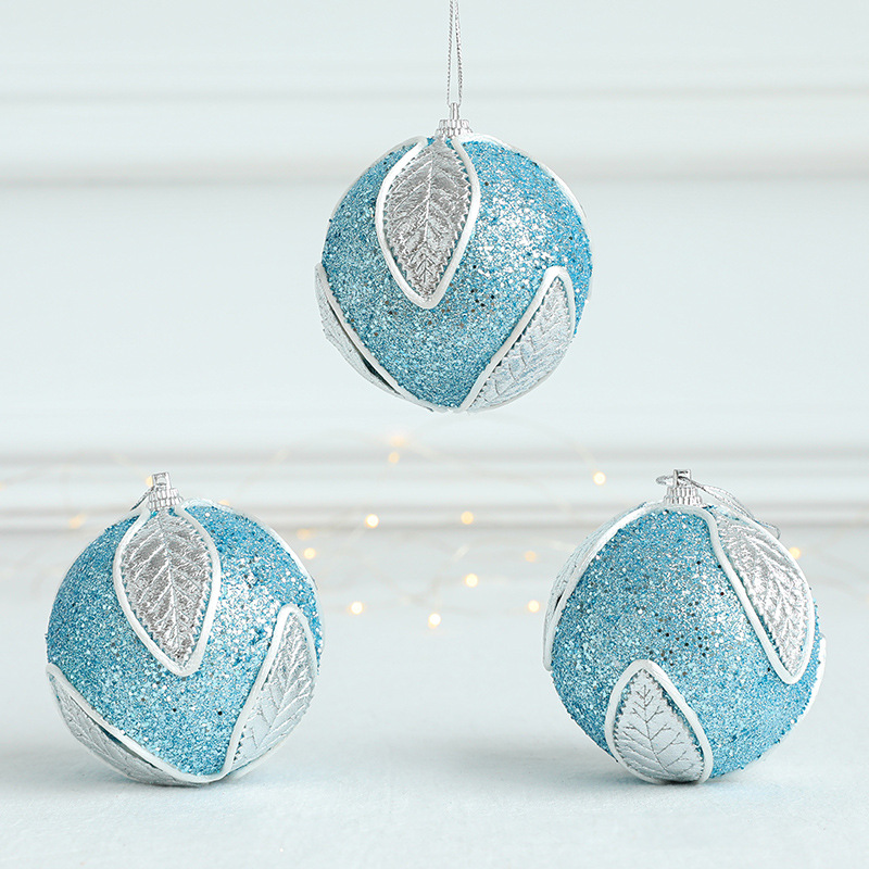 Decoraciones navideñas 8cm hojas rosadas de alta gama Bola de Navidad árbol de Navidad bola de espuma colgante decorativo paquete único