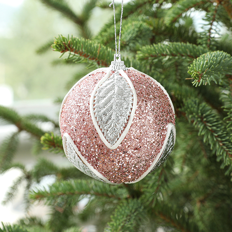 Decoraciones navideñas 8cm hojas rosadas de alta gama Bola de Navidad árbol de Navidad bola de espuma colgante decorativo paquete único