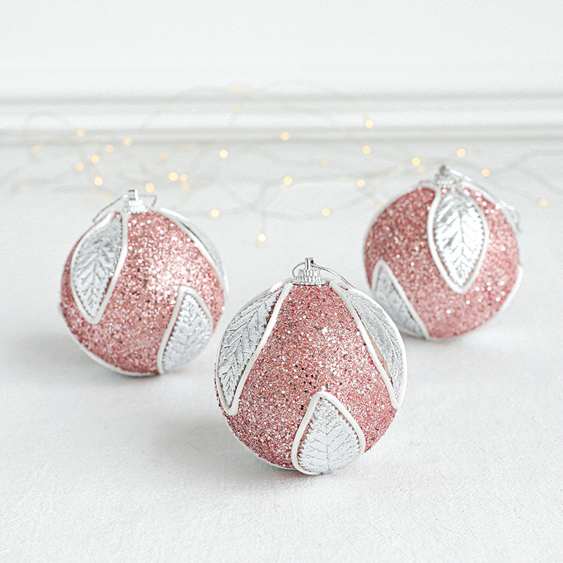 Decoraciones navideñas 8cm hojas rosadas de alta gama Bola de Navidad árbol de Navidad bola de espuma colgante decorativo paquete único