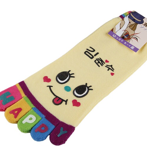 Spring and Autumn Korean Cute Dotted Cartoon Women's Toe Socks Five Toe Socks Sweat-absorbent Breathable Smiling Bear Cotton Socks
