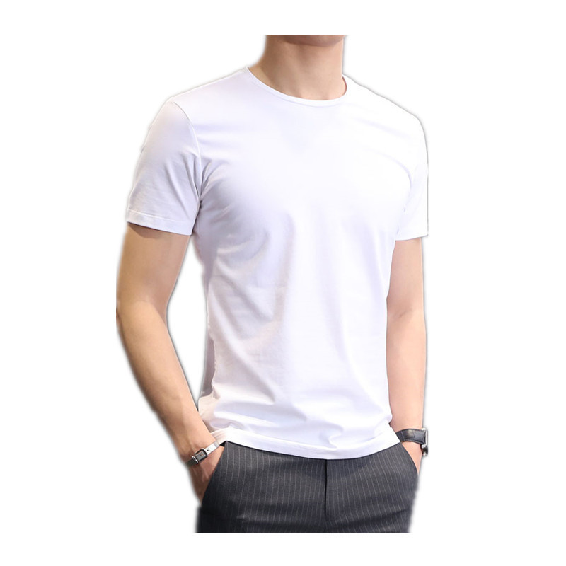 2025 camiseta de color sólido para hombre blanco de manga corta verano estilo coreano básico de todo fósforo tendencia hermosa camiseta corta de cuello redondo