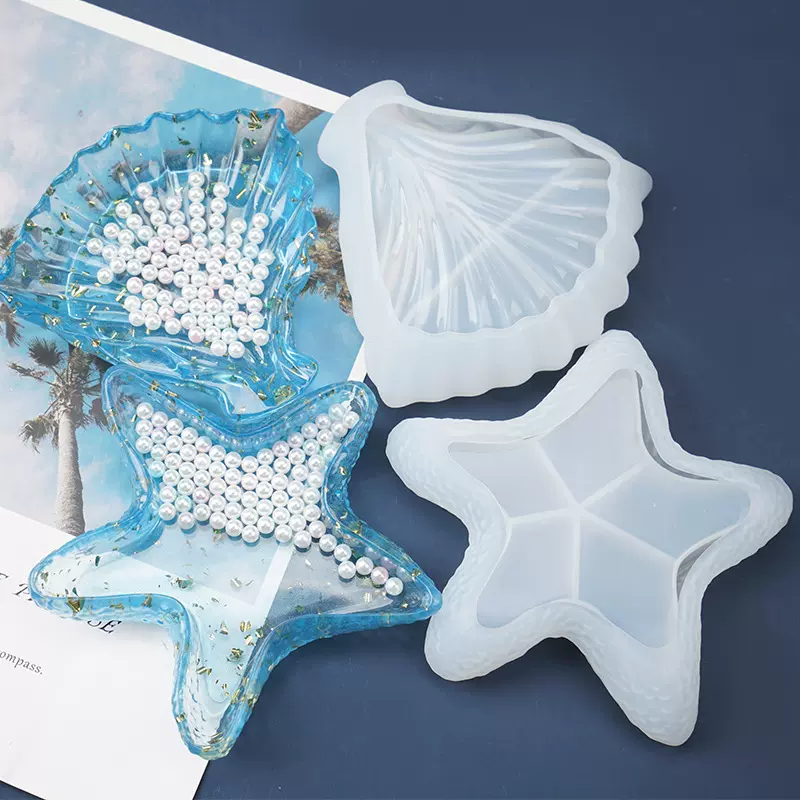 diy水晶滴胶2款海洋风碟子收纳模具海洋生物镜面海星贝壳硅胶模具
