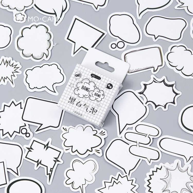 Momo Original Boxed Stickers Black and White Bubbles Creative Ins Handbook Dialog Box DIY Decorative Stickers 45 Pieces
