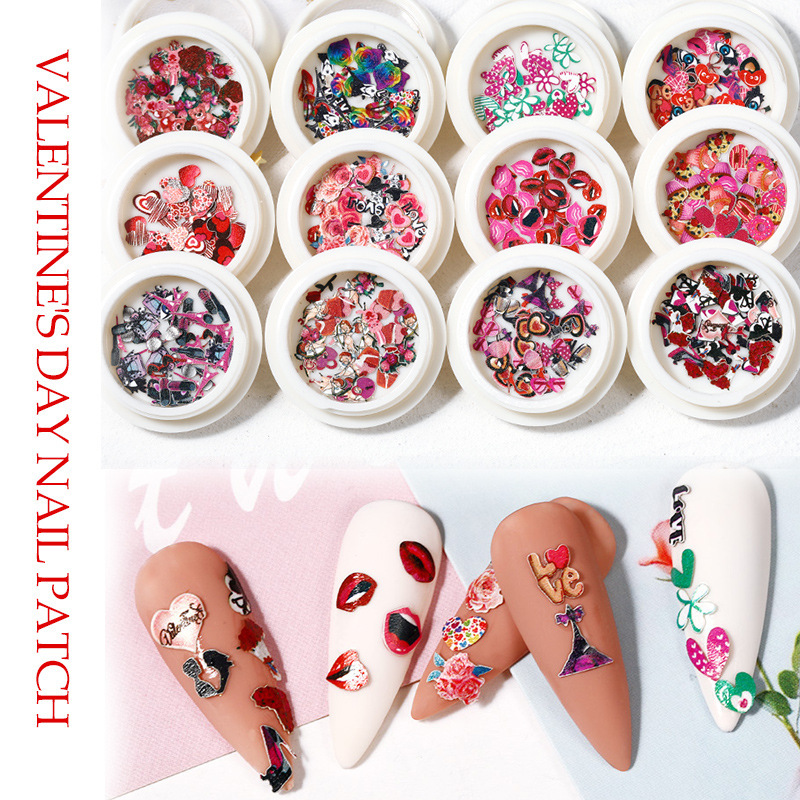 Cross-border new manicure Valentine's Day wood pulp pieces European and American popular ultra-thin waterproof DIY accessories jewelry nail patch