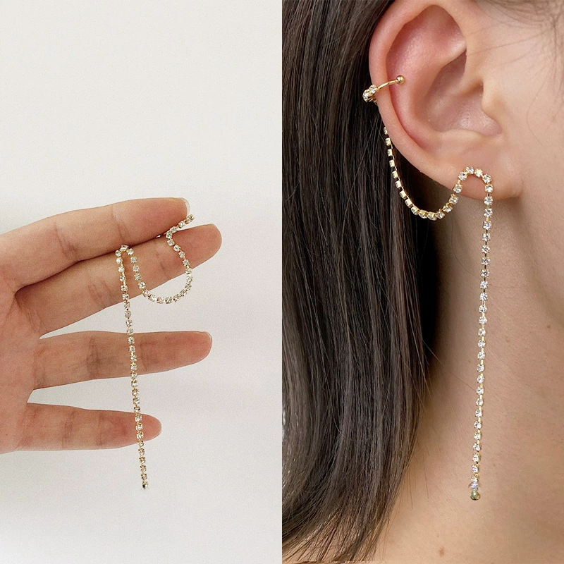 Серебряные серьги-каффы 925 пробы с цепочкой, клипсы для ушей и стержни, легковесные 0.005 кг