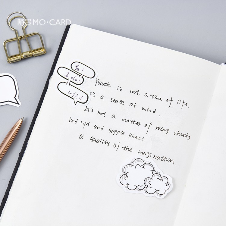 Momo caja original pegatinas blanco y negro burbuja creativa ins diario cuadro de diálogo DIY pegatinas decorativas 45 unidades