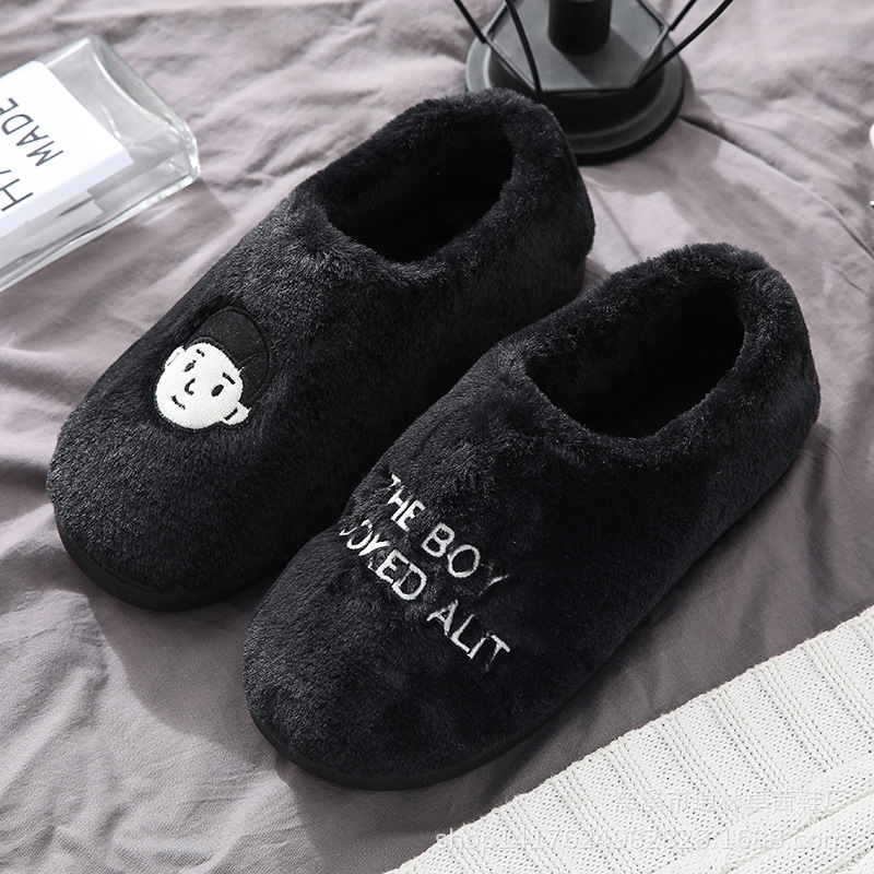 Zapatillas gruesas de algodón cálido de invierno para hombres y mujeres pareja en blanco y negro Avatar zapatos de algodón antideslizantes para interiores y exteriores zapatos de confinamiento de piel de conejo de imitación