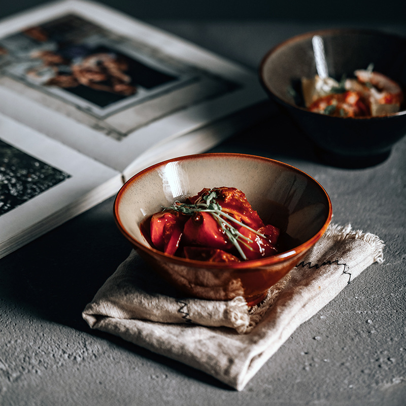 Estilo japonés retro tazón de fideos hogar tazón de arroz creativo tazón de sopa horno de cerámica cambio vajilla cubo ensalada tazón fideos tazón grande
