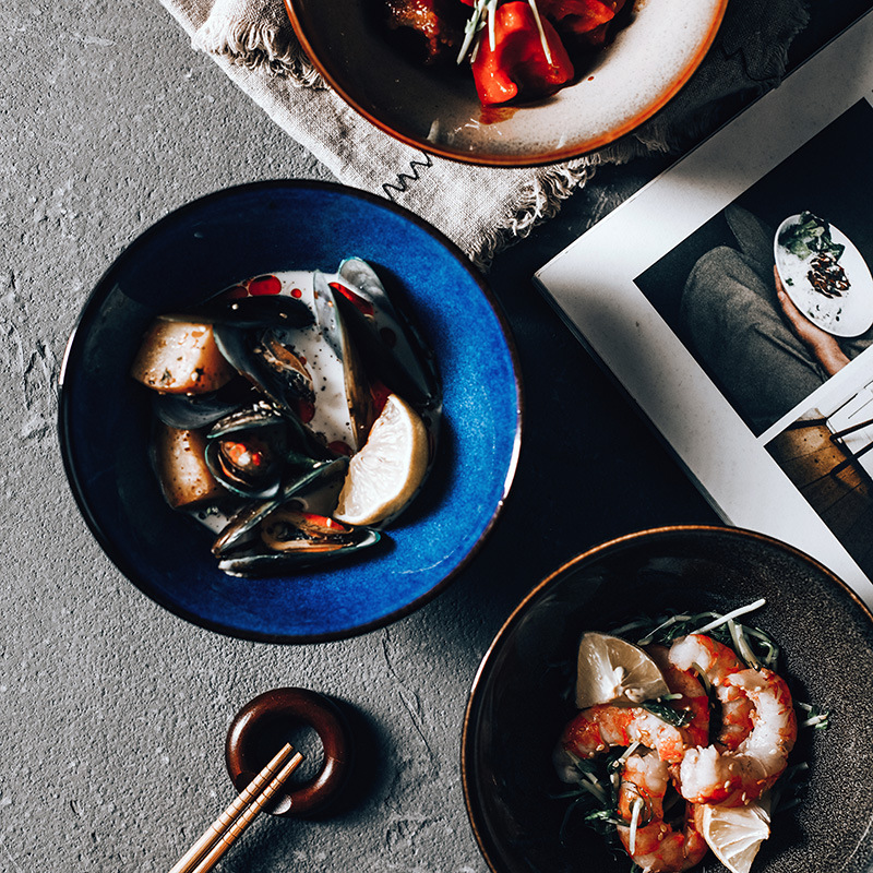 Estilo japonés retro tazón de fideos hogar tazón de arroz creativo tazón de sopa horno de cerámica cambio vajilla cubo ensalada tazón fideos tazón grande