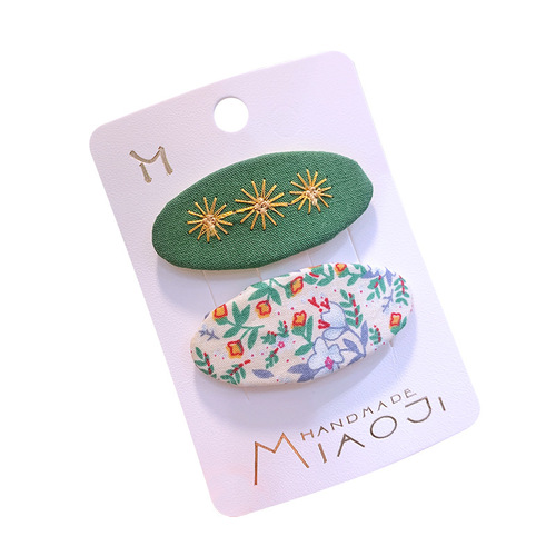 Korean version of children's ins fabric floral flower hairpin new girl embroidered oval BB clip baby bangs side clip