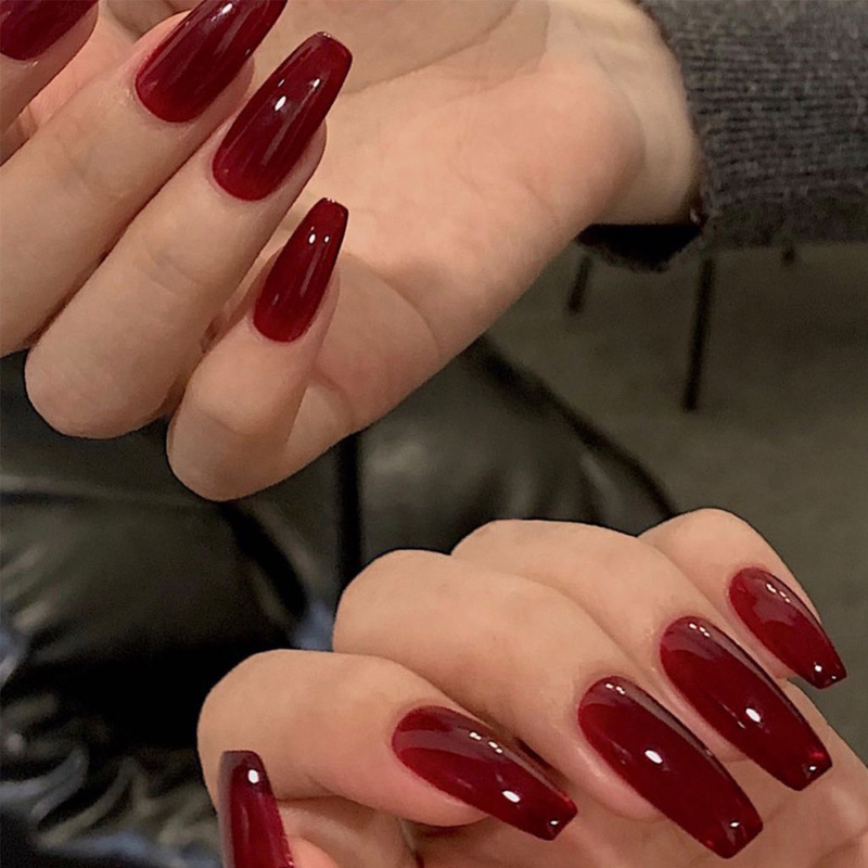 Jelly Blood Red Long Ballet Wear Manicure Finished Fake Nail Nail Patch Nail Patch Waterproof Removable Nail