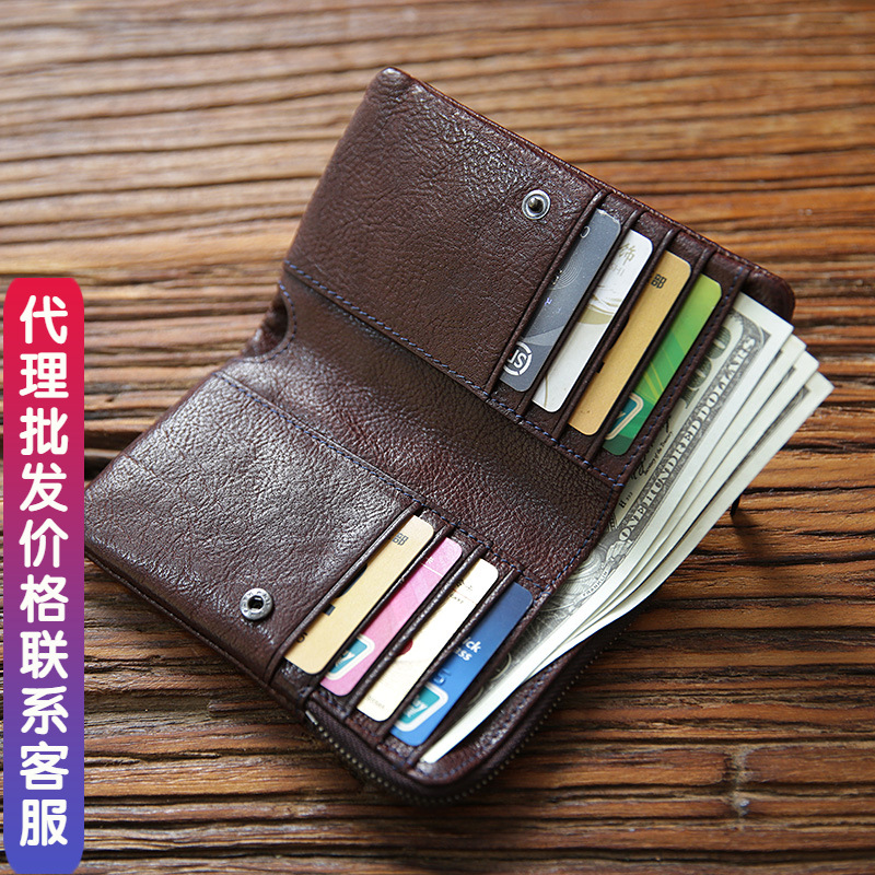复古男士搭扣短款真皮钱包手工植鞣头层牛皮竖款皮夹休闲钱夹潮1