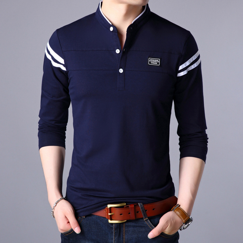 [English Washable Mark Can Be Added] Spring Long-Sleeved T-Shirt Slim Cotton T-Shirt Bottoming Shirt Top Korean Style Men's Clothing