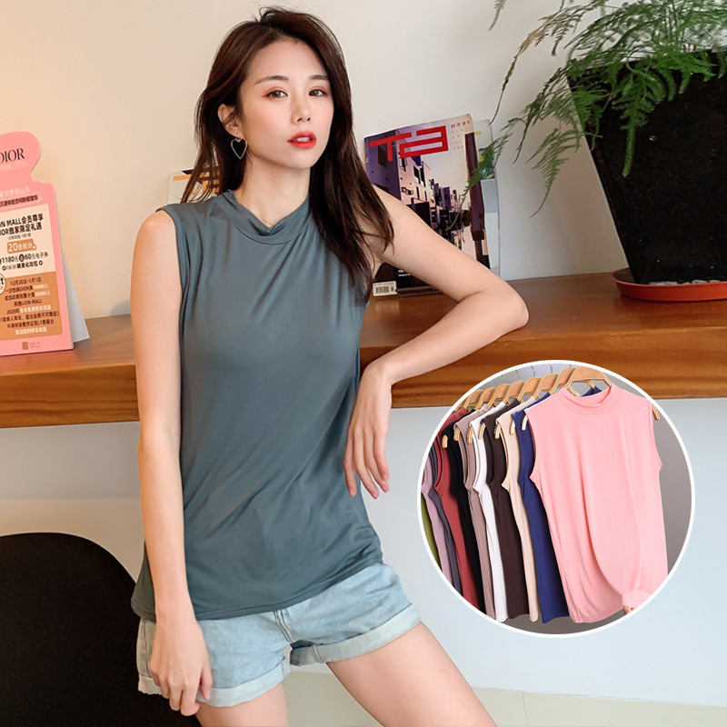 Sleeveless T-Shirt Vest for Women, Summer Thin Style, Stylish and Versatile Inner Top, New Modal Half-High Collar Base Shirt Sleeveless T-Shirt Vest for Women, Summer Thin Style, Stylish and Versatile Inner Top, New Modal Half-High Collar Base Shirt