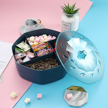 创意塑料分格糖果盒客厅坚果糖果盘带盖家用水果盘年货双层干果盘