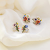 Goods, enamel, fashionable earrings, Korean style, silver 925 sample, french style, flowered