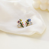 Goods, enamel, fashionable earrings, Korean style, silver 925 sample, french style, flowered