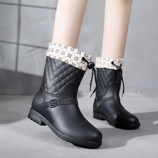 Fashion Women's Rain Boots Detachable Cotton Middle Tube Low Heel All-match Rain Boots Warm Waterproof Rain Boots Solid Color Water Boots Rubber Shoes