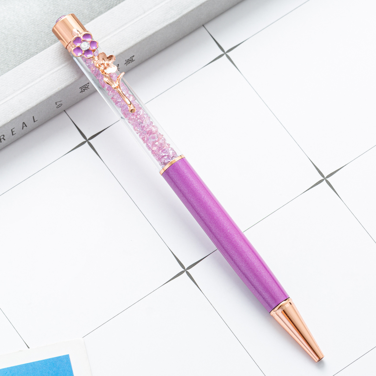 Pluma de cristal de metal en stock al por mayor color flor pluma diamante bolígrafo publicidad boda pluma regalo rhinestone pluma