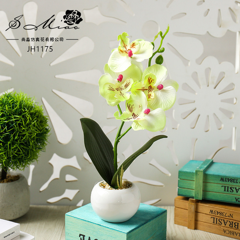 Flor artificial popular de cuatro cabezas Phalaenopsis mini bonsai artificial planta verde decoración creativa flor artificial Yiwu olla artificial image 9