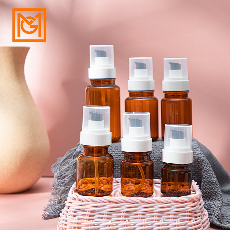 现货茶色药妆瓶100ML环肩乳液瓶 水乳霜瓶套装30G膏霜瓶pet广口瓶