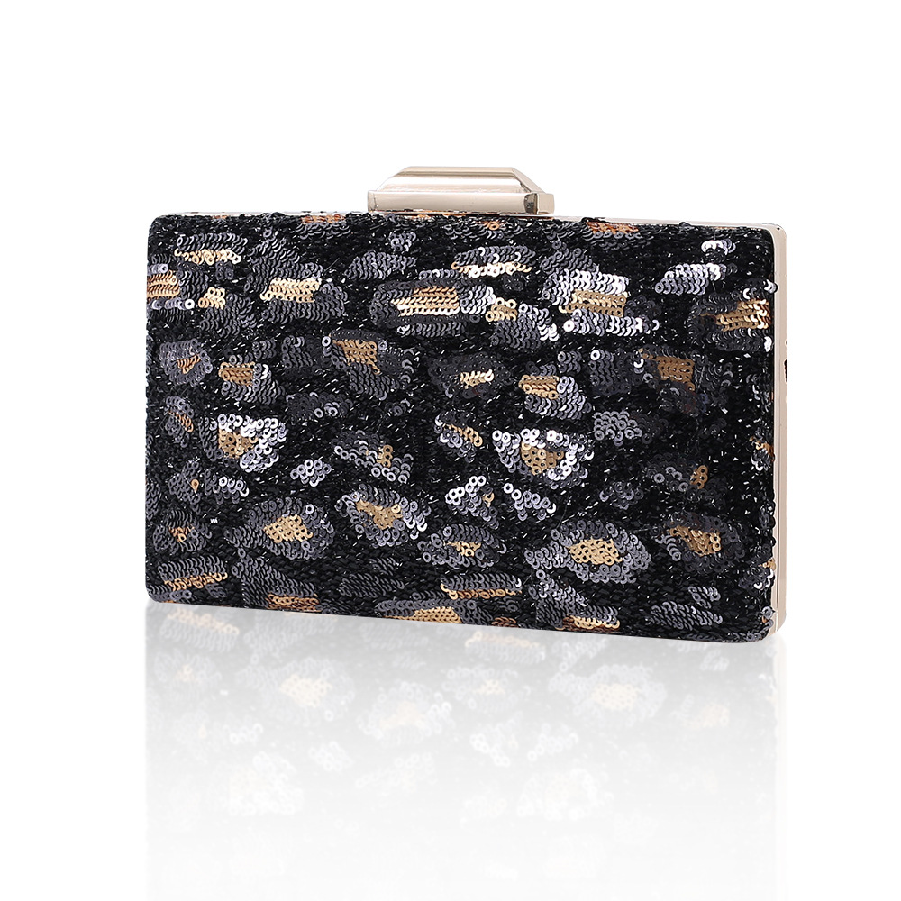 Bolso de noche de estampado de leopardo de estilo europeo y americano transfronterizo vestido de lentejuelas embrague elegante bolso de novia fábrica al por mayor bolso de mujer