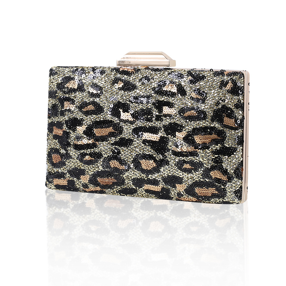 Bolso de noche de estampado de leopardo de estilo europeo y americano transfronterizo vestido de lentejuelas embrague elegante bolso de novia fábrica al por mayor bolso de mujer