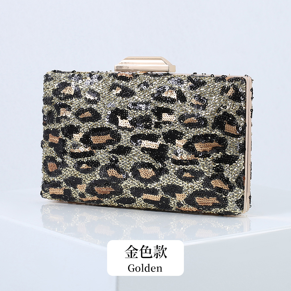 Bolso de noche de estampado de leopardo de estilo europeo y americano transfronterizo vestido de lentejuelas embrague elegante bolso de novia fábrica al por mayor bolso de mujer