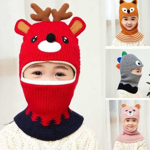 Children's hat autumn and winter 3-24 months ear protection integrated woolen warm ear protection neck scarf baby boy and girl hat