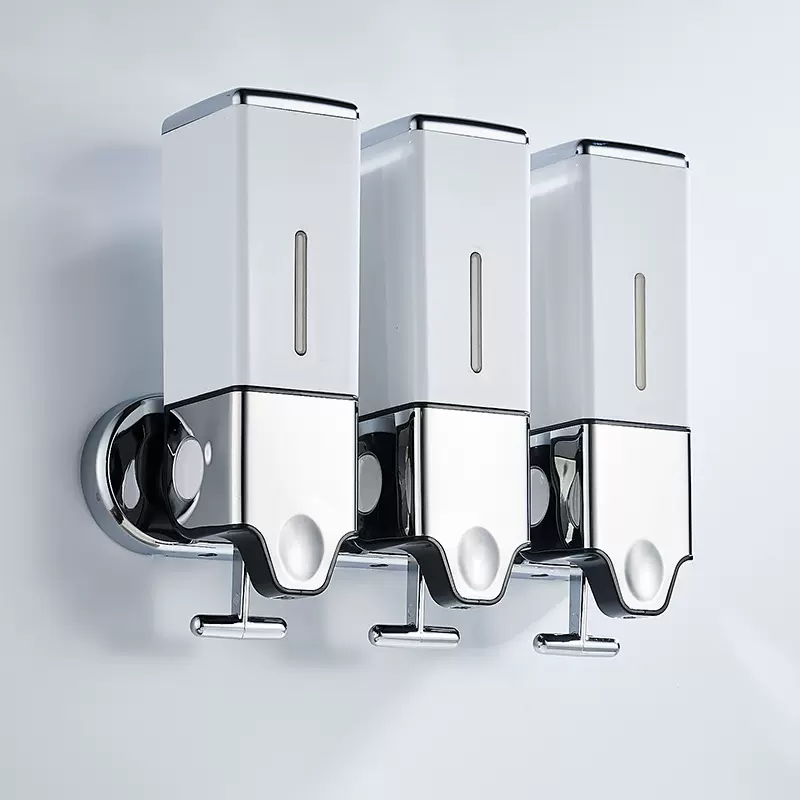 厂家供应方形打孔拉杆皂液器手动出液三瓶给皂器浴室皂液器