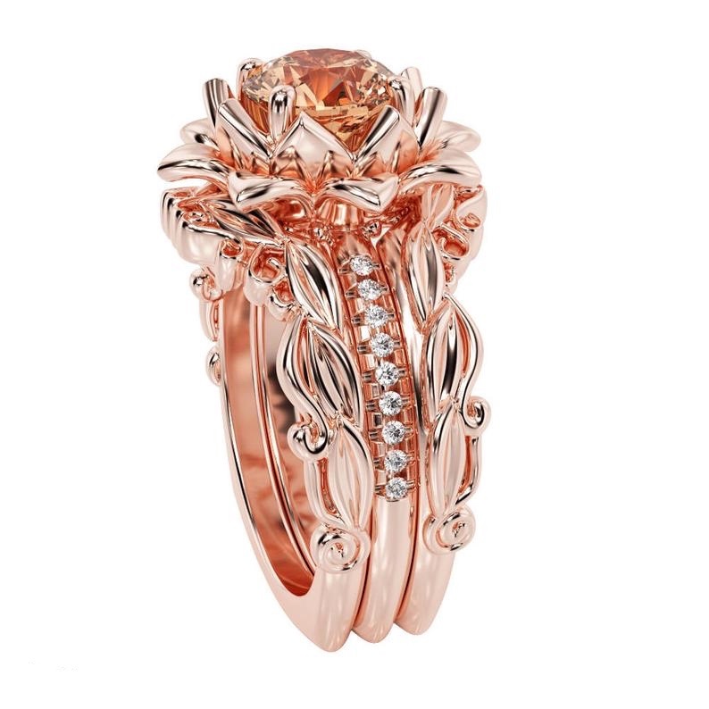 Sanjie transfronterizo fábrica de joyas nueva venta caliente invierno de tres piezas anillo de las mujeres rosa con incrustaciones de joyas de circón