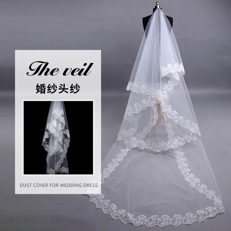 Bridal veil 1.5 White single layer lace computer lace mesh veil wedding dress factory wholesale