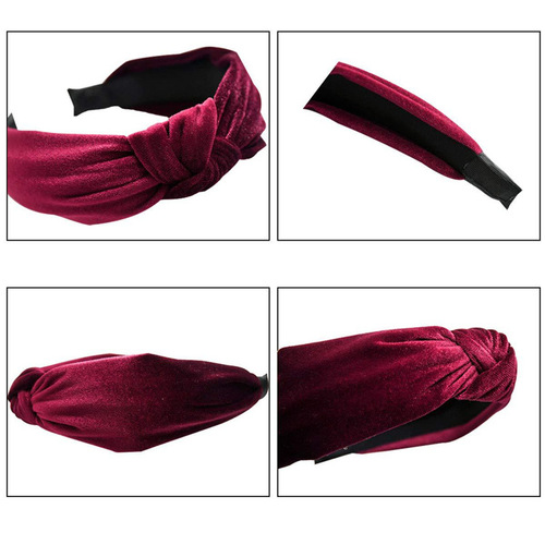  new solid color gold velvet knotted headband cross-border women's simple and versatile wide-brimmed hair headband batch