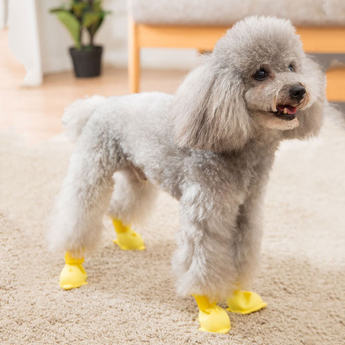 Cartoon puppy shoes, Pomeranian Bichon Teddy shoes, jelly rain boots, set of 4 waterproof foot covers, pet rain boots