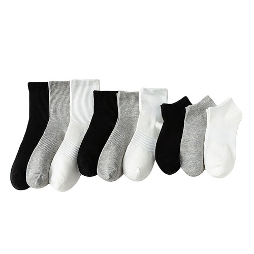 Socks for women spring and summer pure cotton sweat-absorbent mid-length socks black and white couple socks solid color combed cotton long socks for men