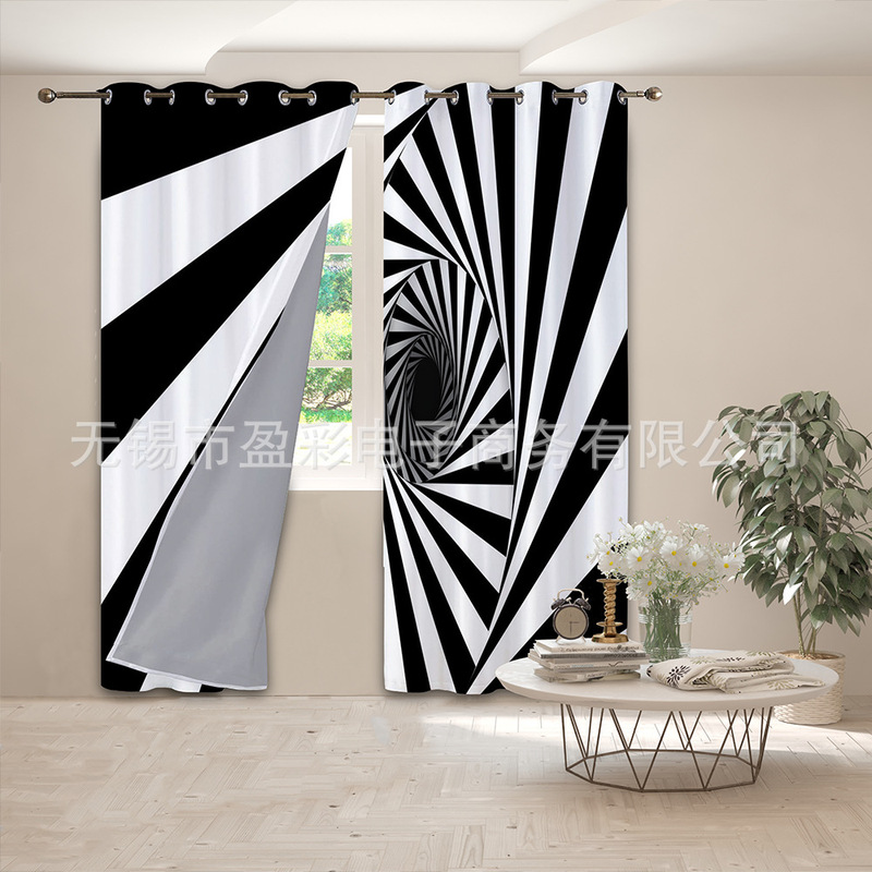 Black and white spiral vortex Nordic simple shading vertical curtain roller curtain perforated curtain foreign trade e-commerce wholesale curtain