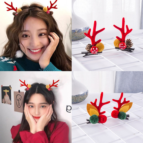 Christmas deer antler hairpins Christmas hair accessories children's cute clips internet celebrity cartoon elk hairpins hair accessories wholesale for women