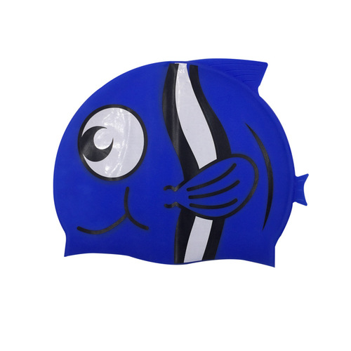 Manufacturer wholesale pure silicone ear protection swimming cap, new cartoon swimming cap, children's fish-shaped silicone swimming cap transfer cap