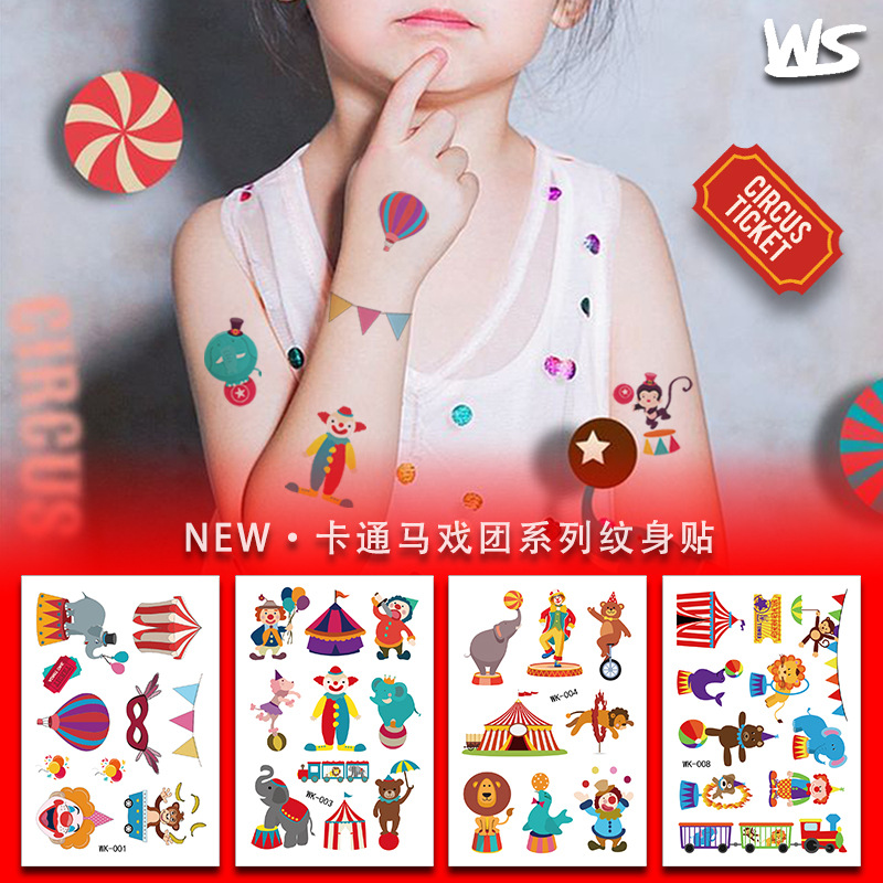 Tatuajes Temporales Infantiles de Circo de Papel de Transferencia de Agua para Fiestas