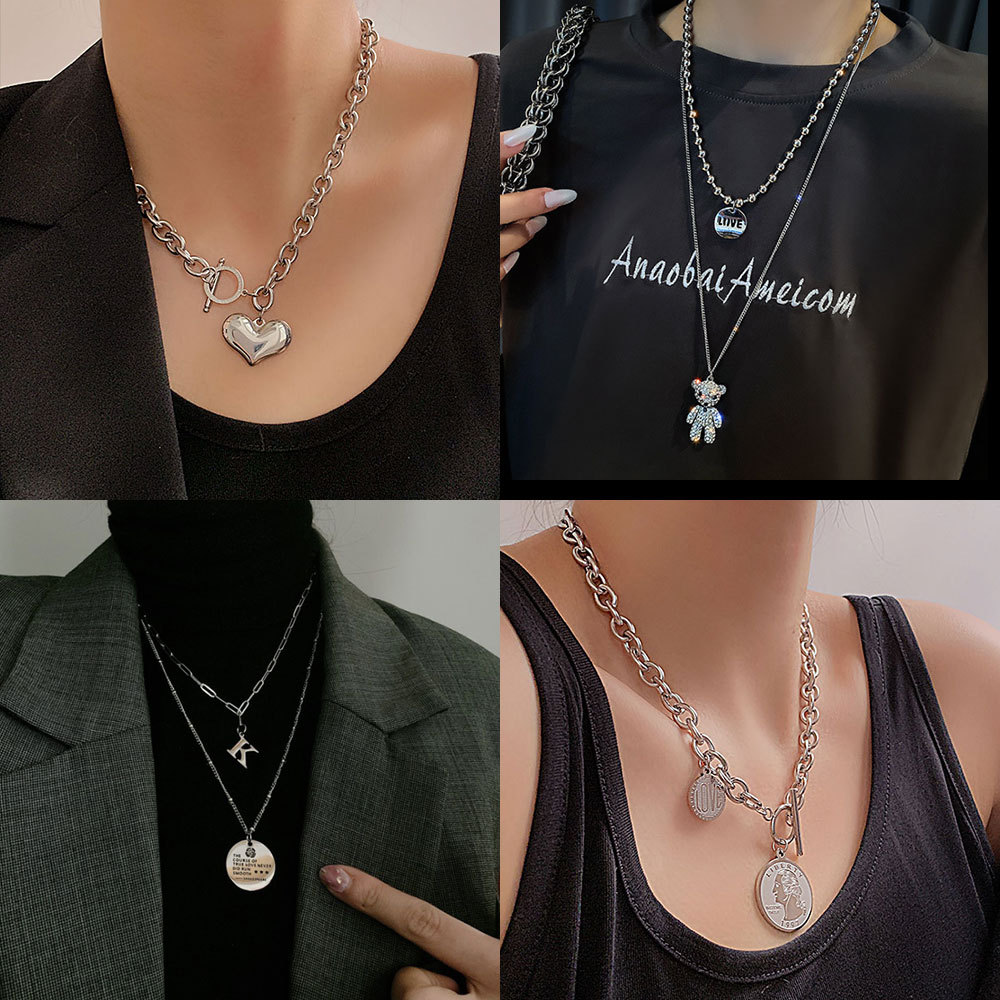 Bathing Titanium Steel Hip-Hop Necklace Women's Light Luxury Niche Trendy Collarbone Chain ins Cold Style Long Woolen Chain Accessories
