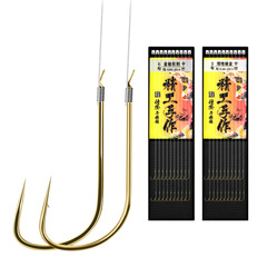 Short leader gold sleeve double hook leader fine wire winter crucian carp fixed-line fishing hand-tied finished rig